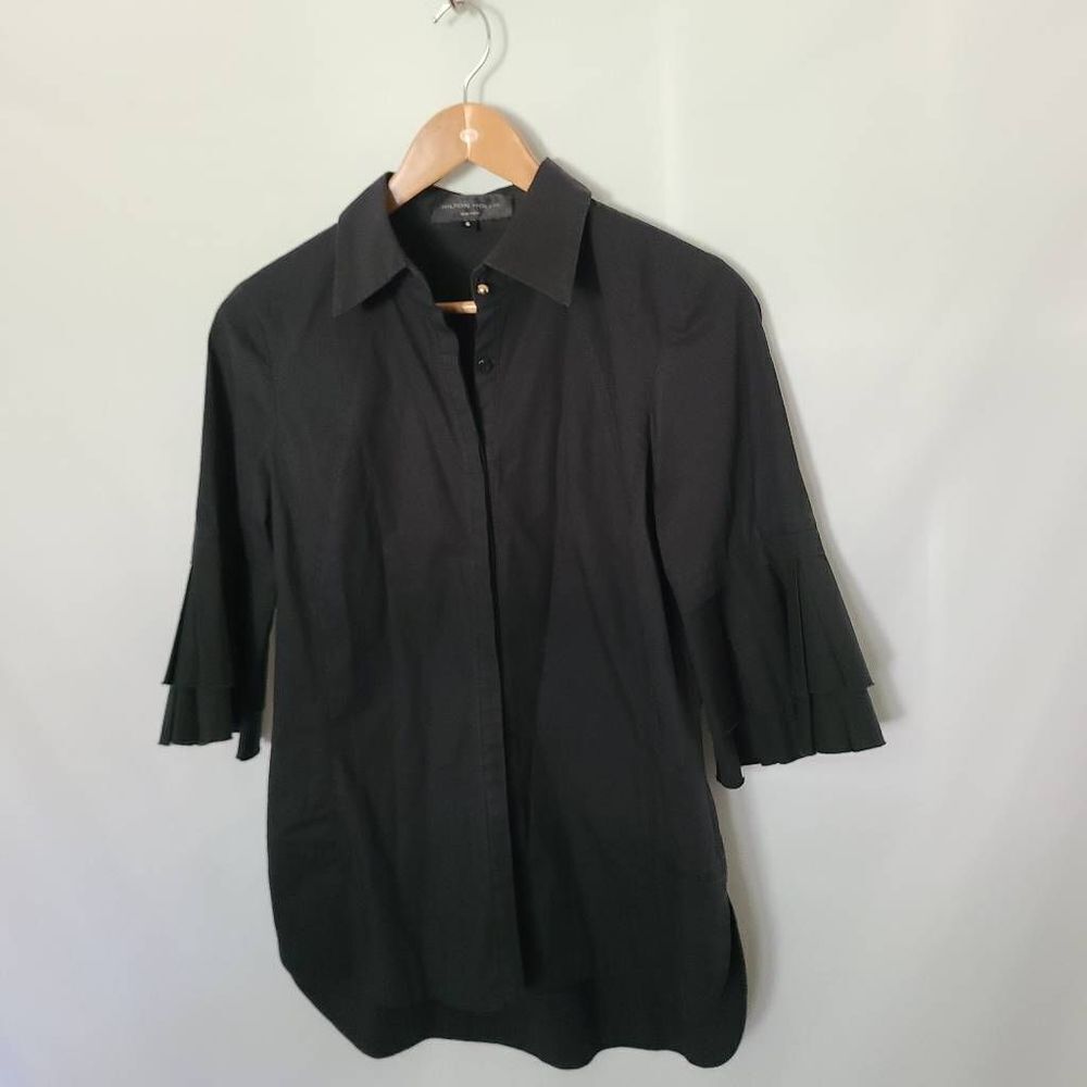 Hilton Hollis New York Black Button Front‎ Layered Bell Sleeve Top sz 6